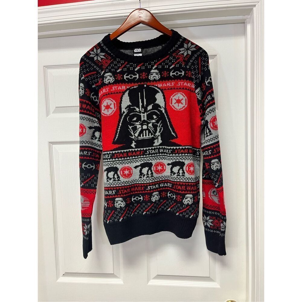 Star Wars Black & Red Darth Vader Crew Neck Sweater sz M EUC